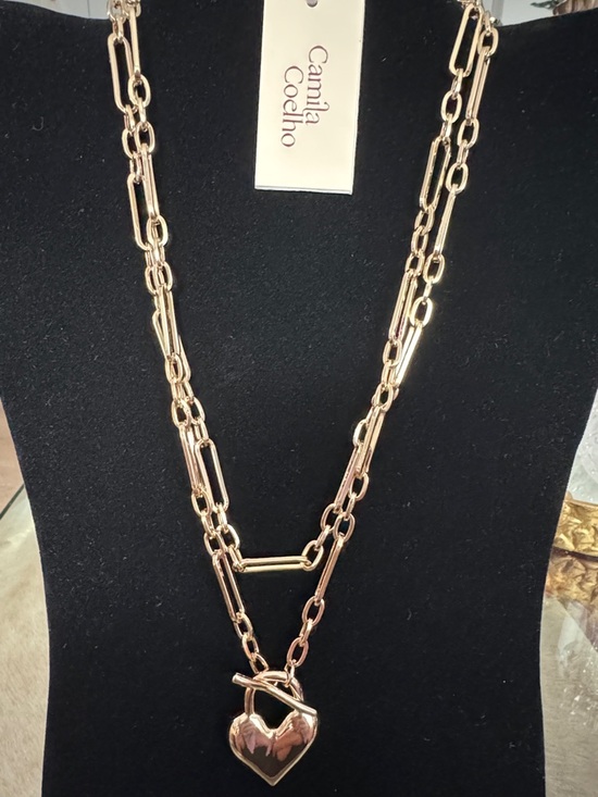 Camila Coelho Jewelry - Camila Coelho Gold colored Layered Chain Necklace with Heart Pendant 38”